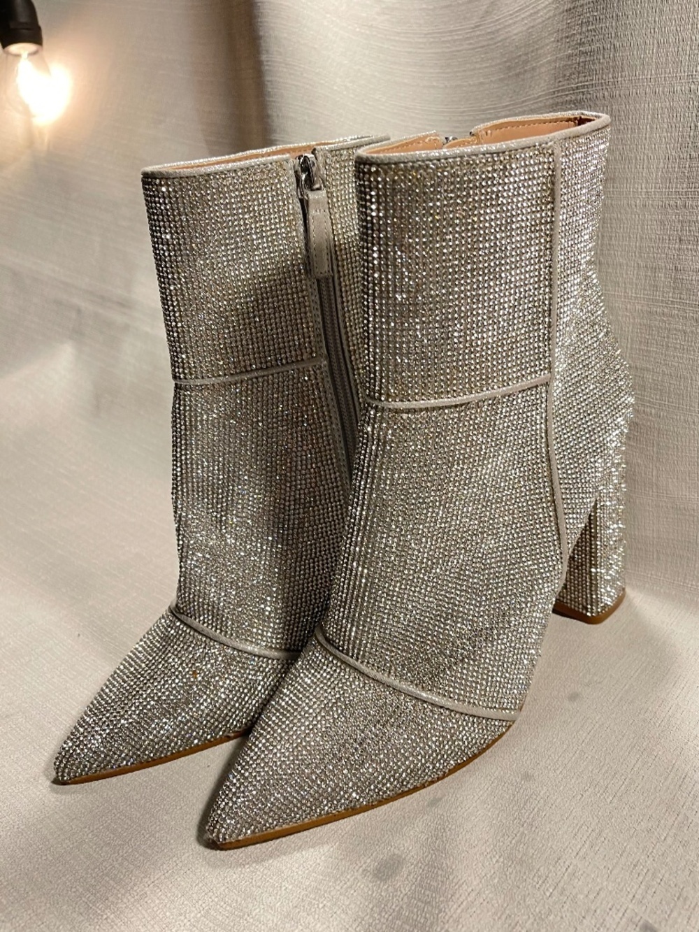 Silver Crystal Embellished Pointed-Toe Ankle Boots - Picture 1 of 9
